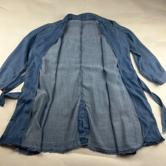 Cloth & Stone Blue Denim Tencel Belted Midi Summer Trench Coat M - Picture 7 of 9